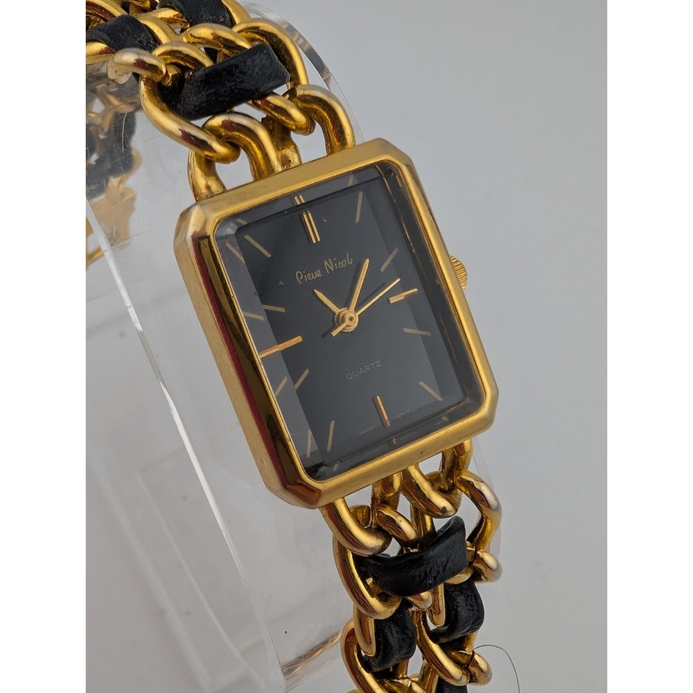 VTG Pierre Nicol Watch‎ Women 21mm Case Gold Chain Link 7" Band- New Battery